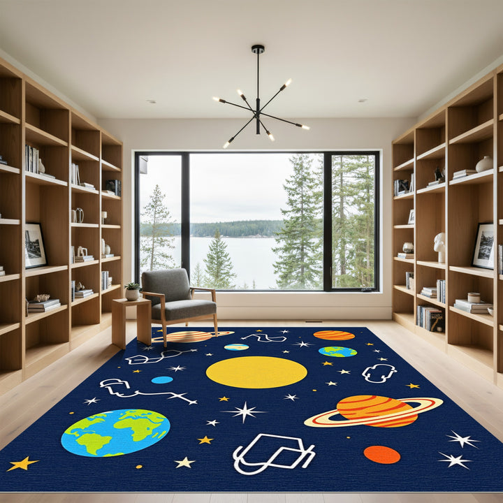 Cosmic Blue Planet Starry Sky Rug