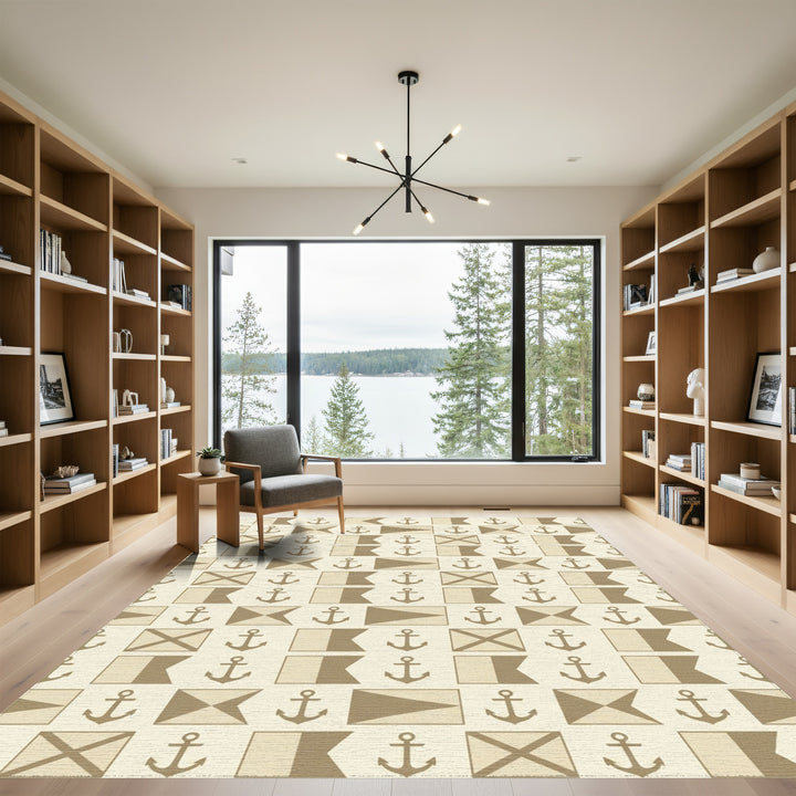 Tan Nautical Flag Anchor Repeat Rug