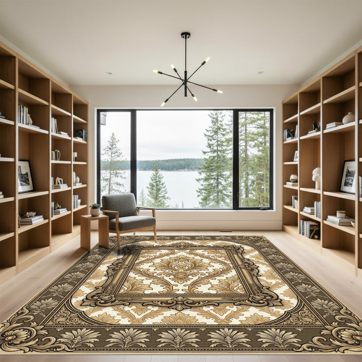 Ornate Gold Leaf Scrollwork Frame Rug