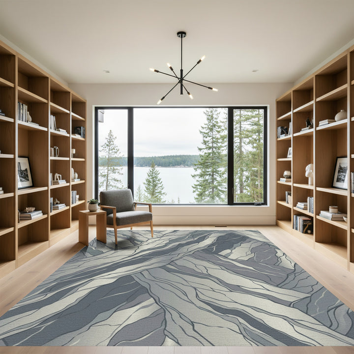 Abstract Gray Swirling Lines Rug