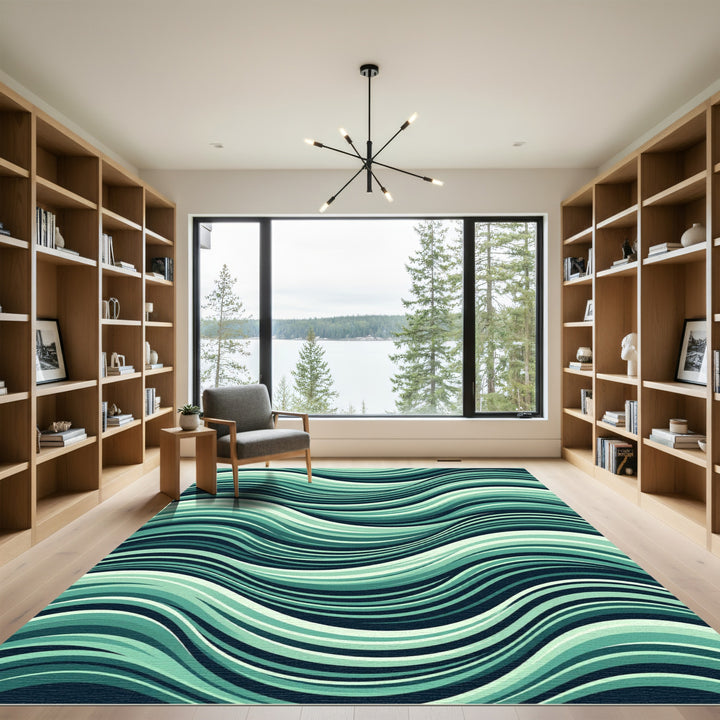 Teal Aqua Wave Stripe Rug