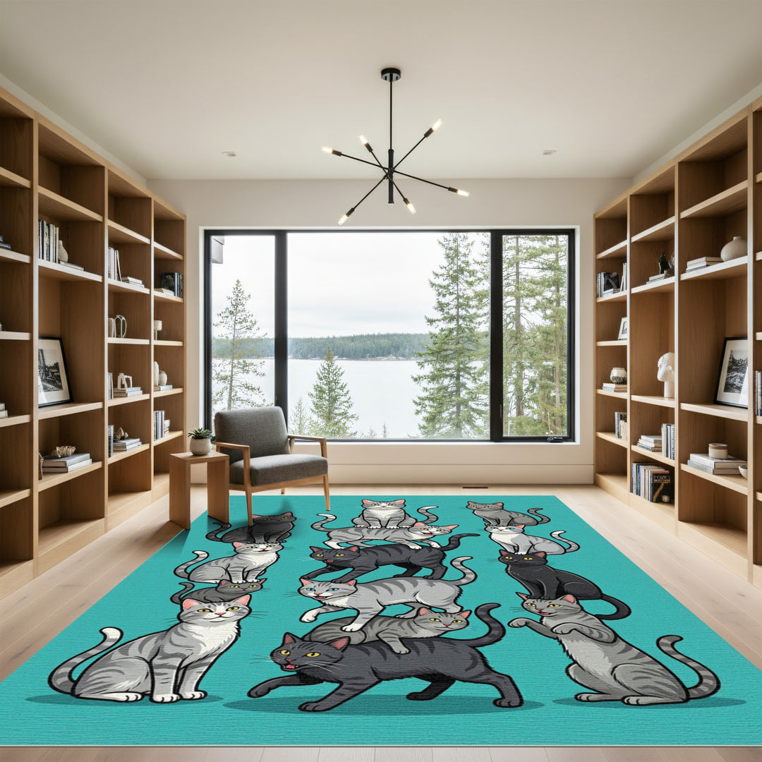Whimsical Stacked Cats Graphic Rug