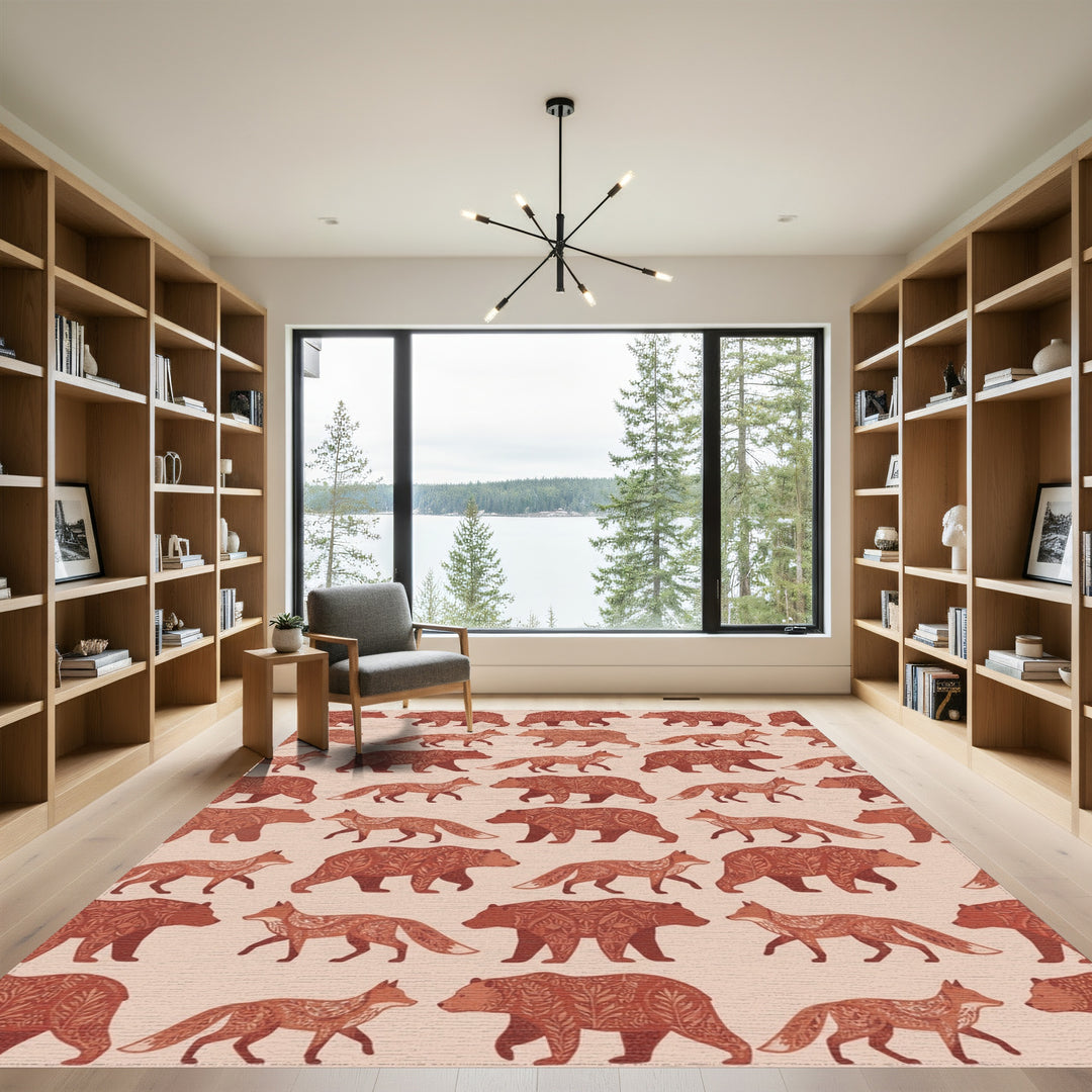 Woodland Bears Foxes Folk Art Rug