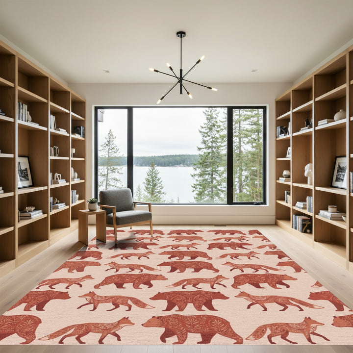 Woodland Bears Foxes Folk Art Rug