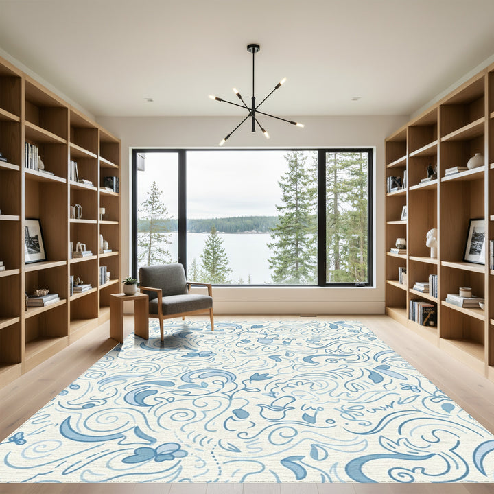 Light Blue Floral Swirls Rug