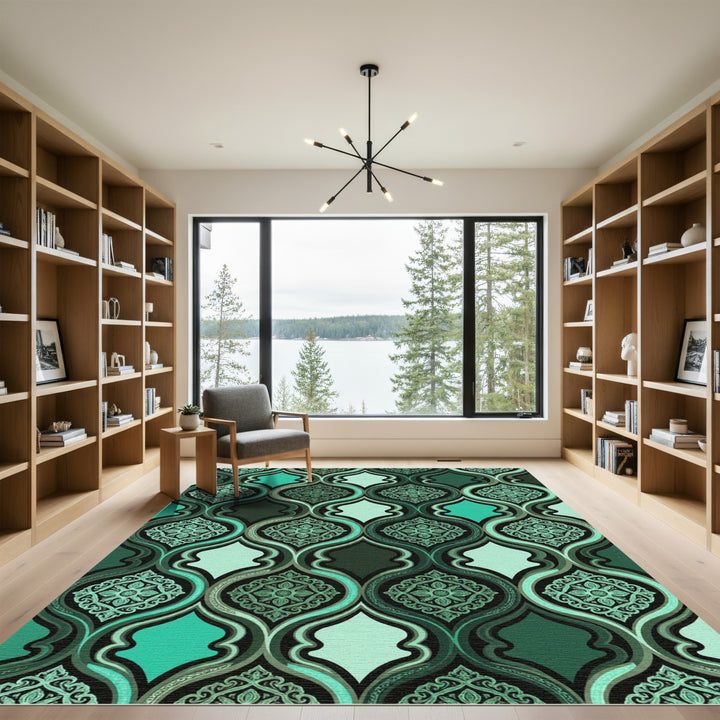 Emerald Arabesque Medallion Lattice Rug