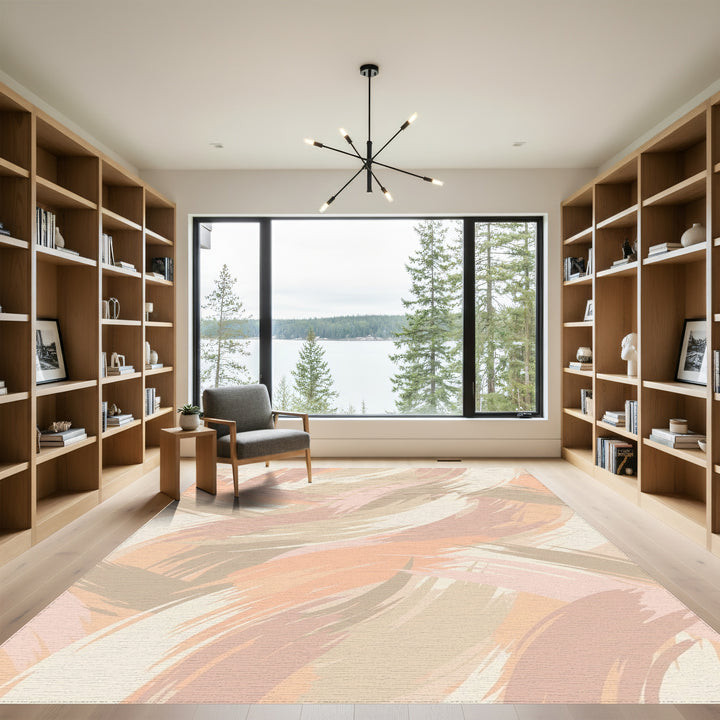 Soft Peach Abstract Brushstroke Rug
