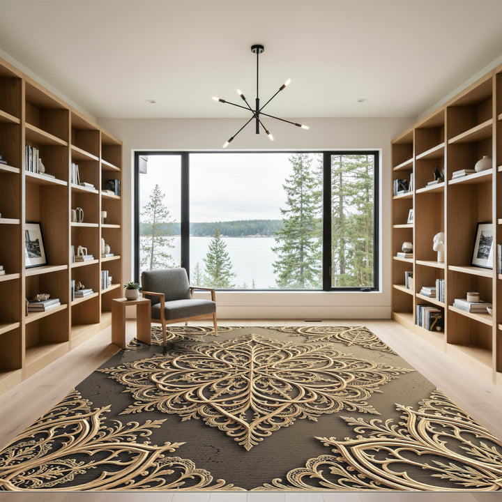 Ornate Golden Arabesque Lace Rug