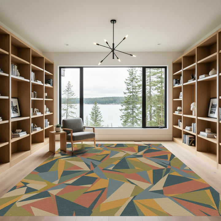 Terracotta Blue Earth Geometric Mosaic Rug