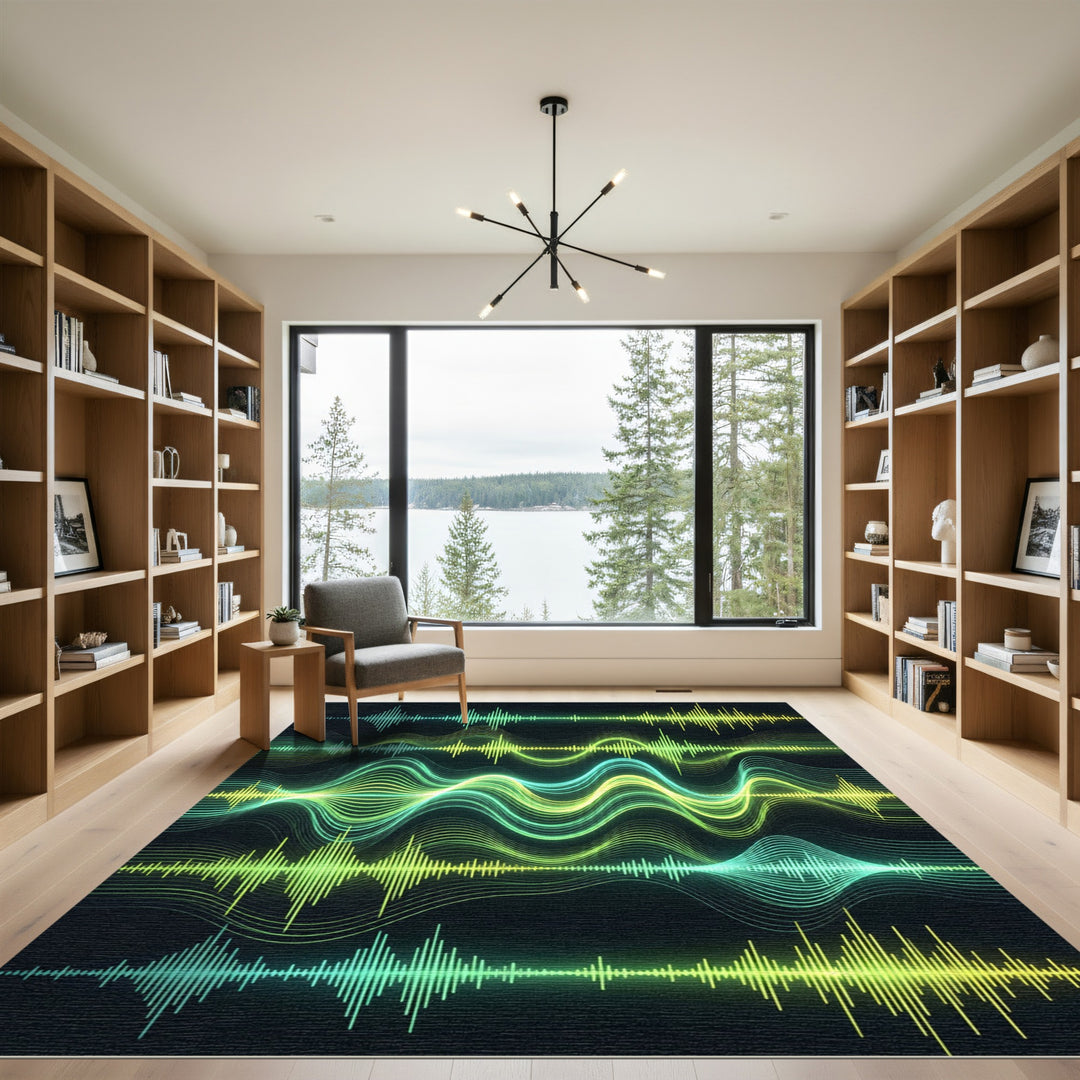 Neon Green Sound Wave Layers Rug