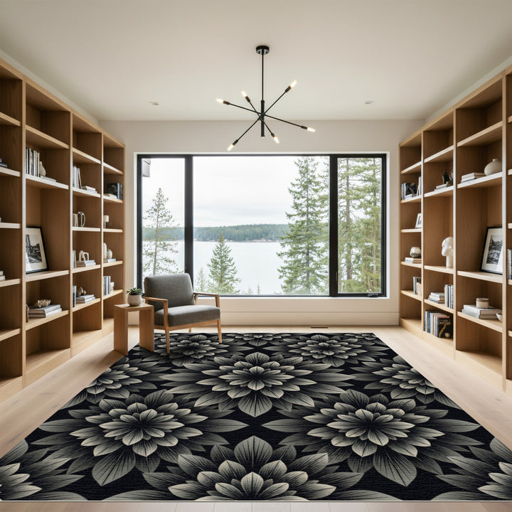 Monochromatic Floral Mandala Rug