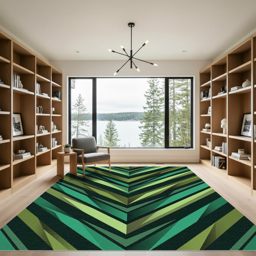 Modern Verdant Chevron Sharp Lines Rug