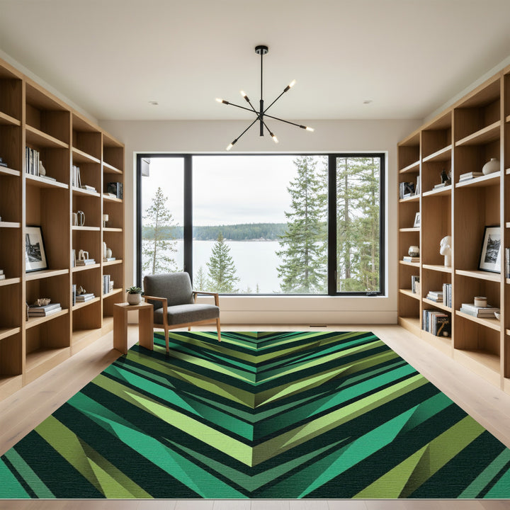 Modern Verdant Chevron Sharp Lines Rug