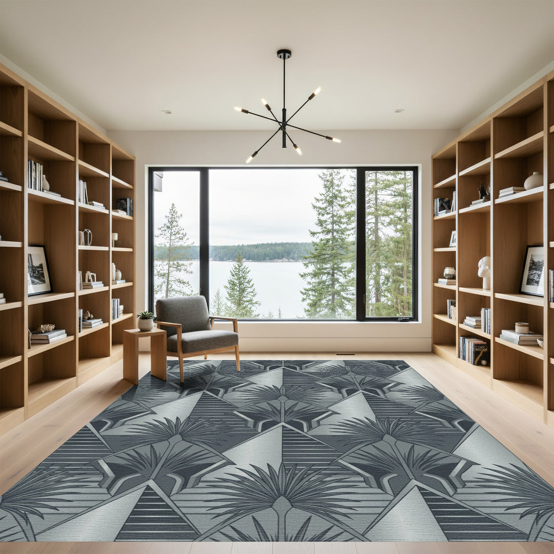 Art Deco Gray Geometric Fan Rug