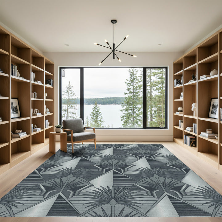 Art Deco Gray Geometric Fan Rug