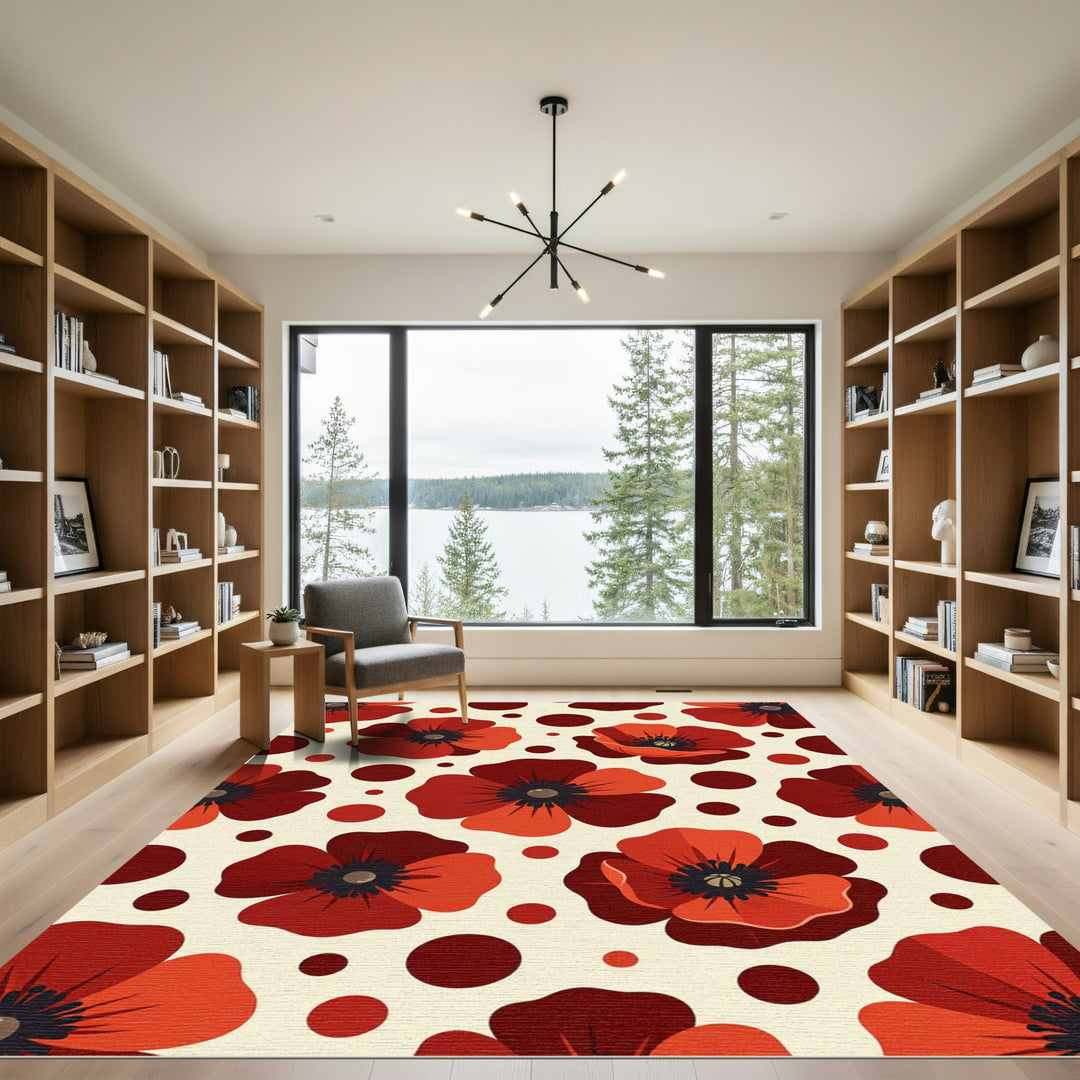 Bold Red Poppy Dots Arrangement Rug