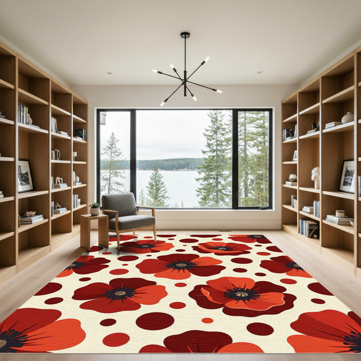 Bold Red Poppy Dots Arrangement Rug