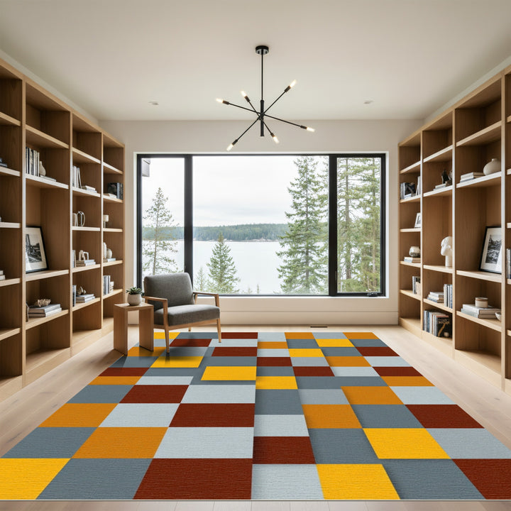 Retro Geometric Color Block Rug