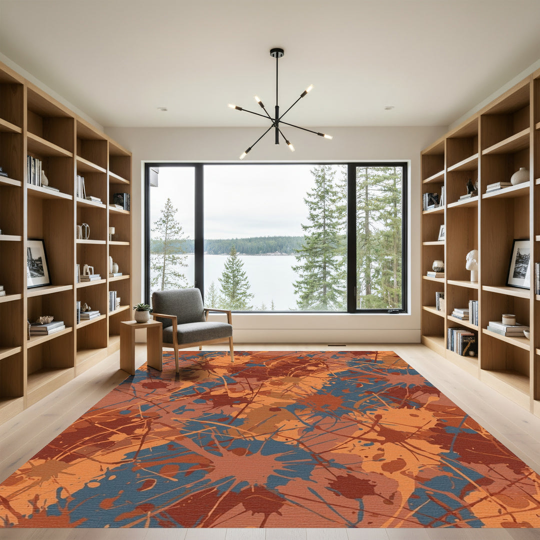 Rustic Orange Blue Splatter Splash Rug
