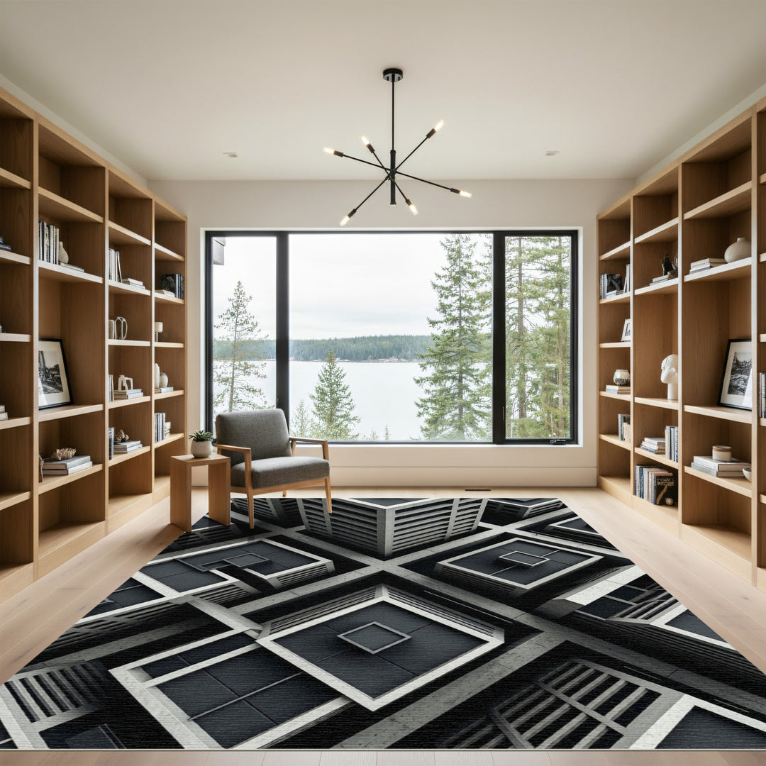 Monochromatic Brutalist Concrete Architecture Rug