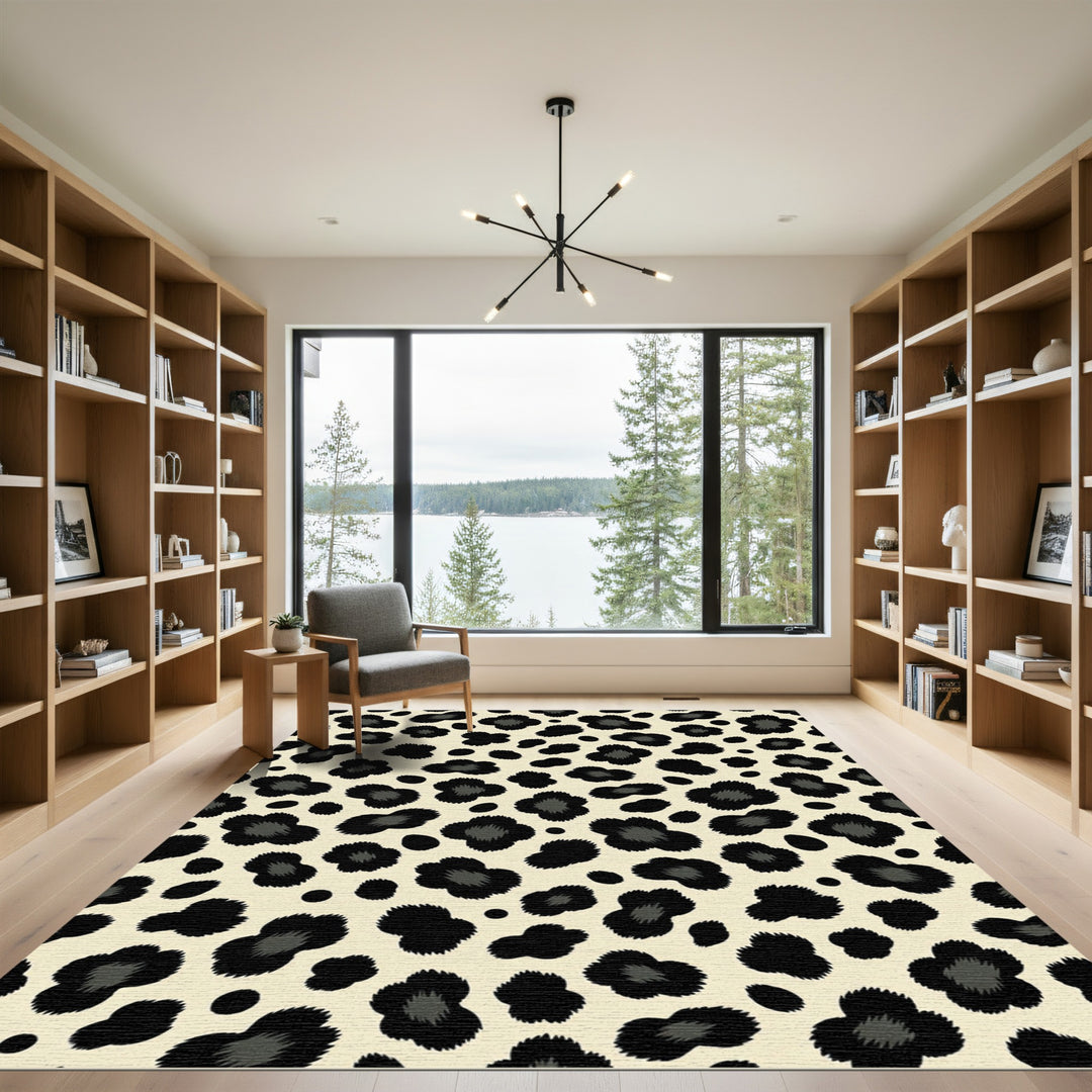 Chic Black Leopard Spots Ivory Rug