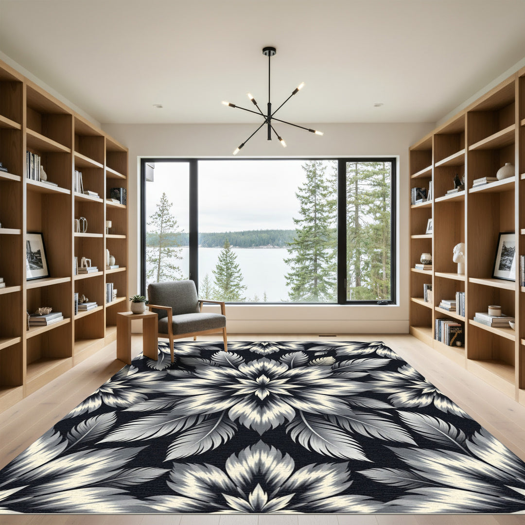 Monochromatic Feather Bloom Rug