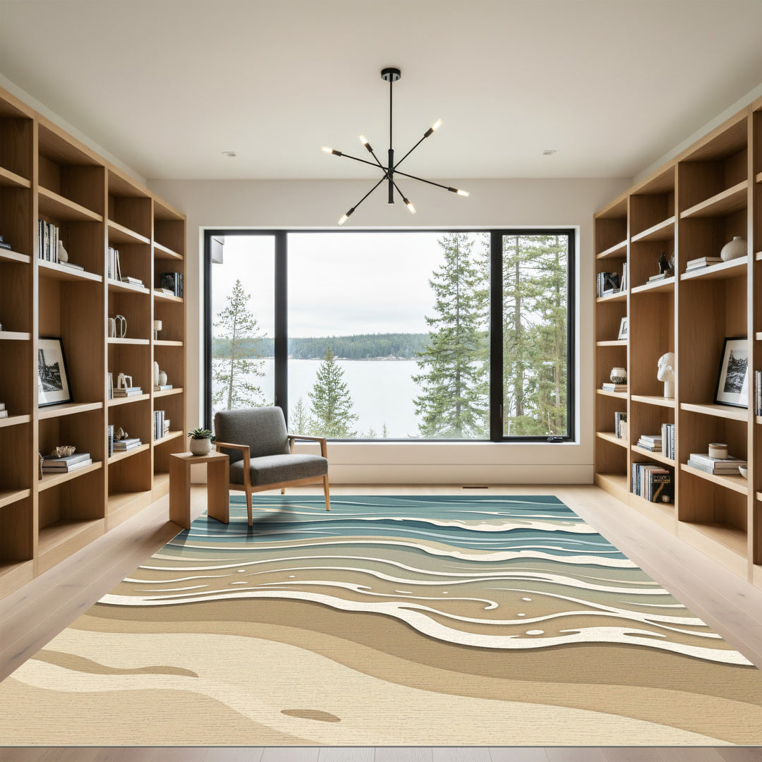 Serene Ocean Waves Sand Beach Ripples Rug
