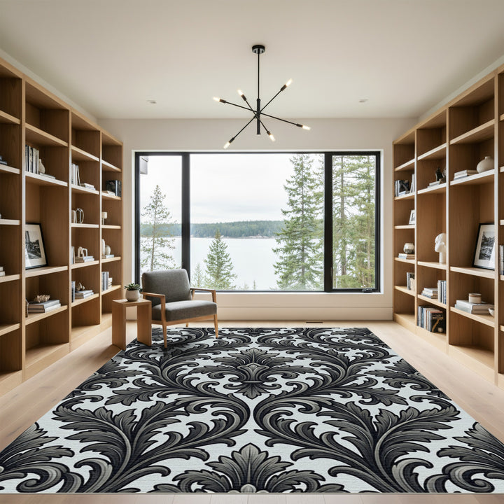 Dark Gray Baroque Damask Rug