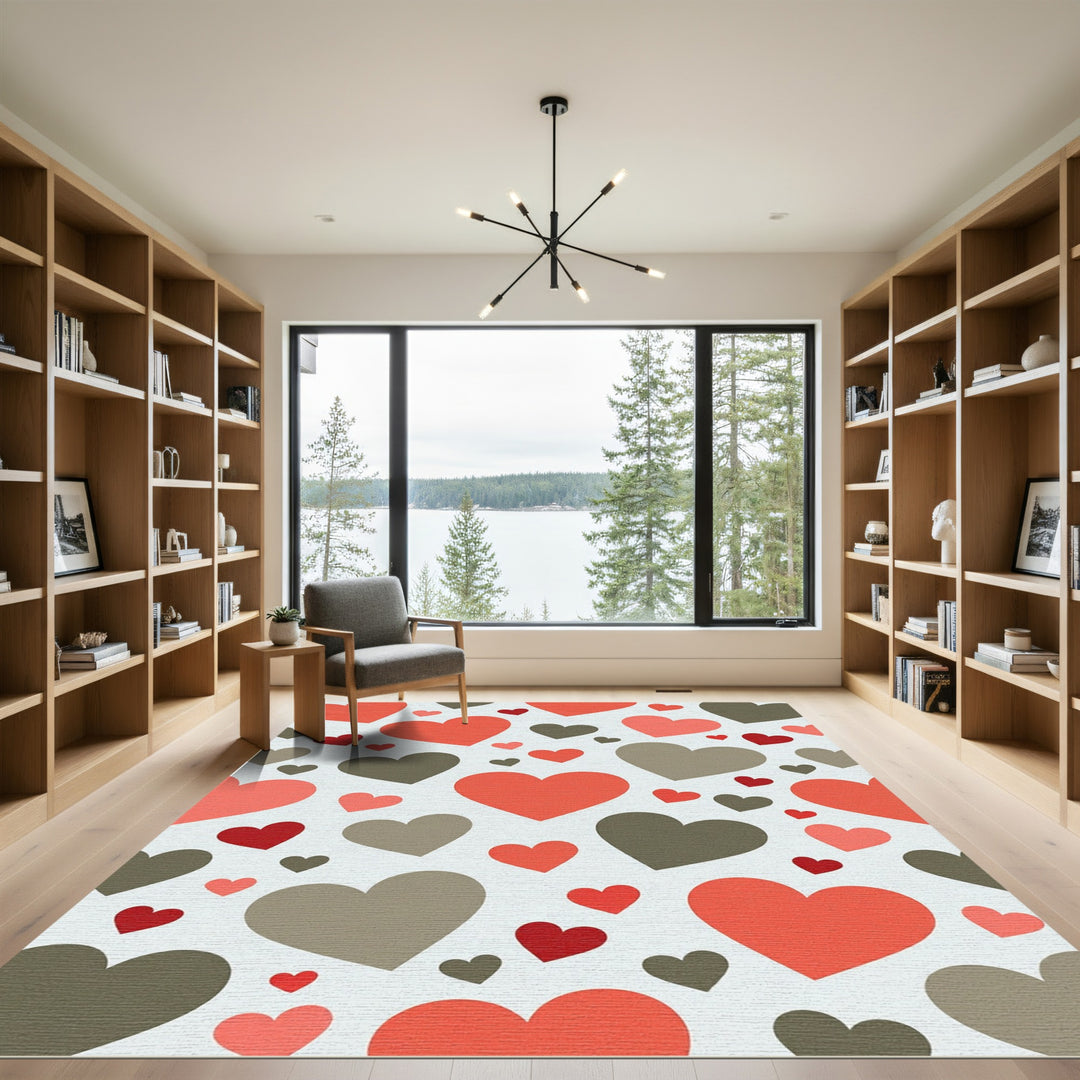 Coral And Gray Heart Scatter Rug