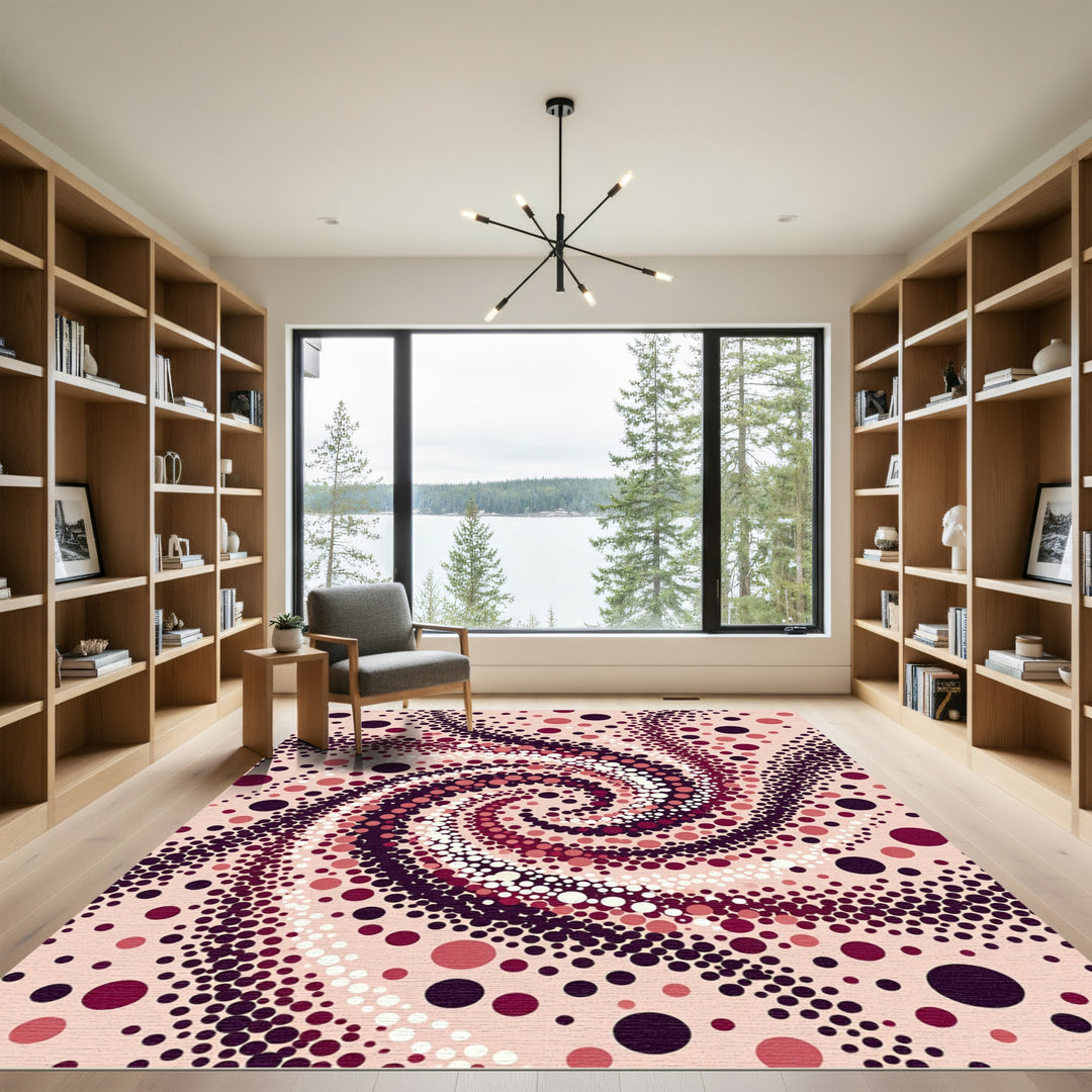 Crimson Ivory Swirling Dot Vortex Rug