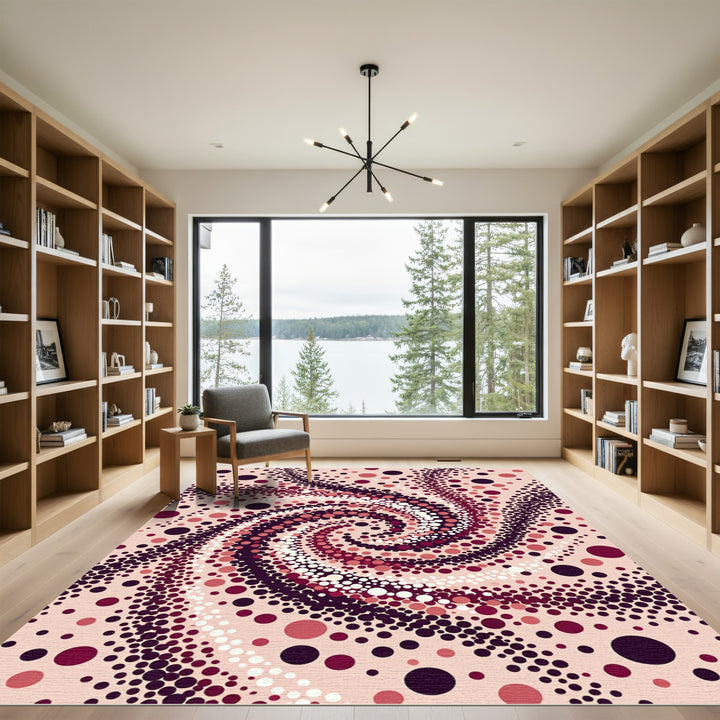 Crimson Ivory Swirling Dot Vortex Rug