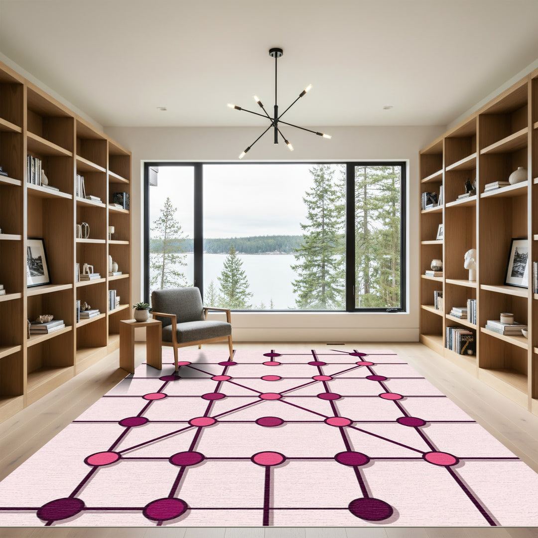 Dark Pink Geometric Network Layout Rug