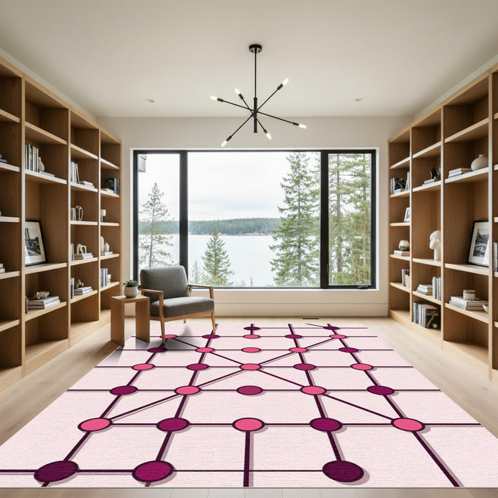 Dark Pink Geometric Network Layout Rug