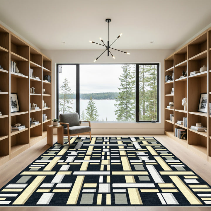 Modern Beige Rectangular Grid Rug