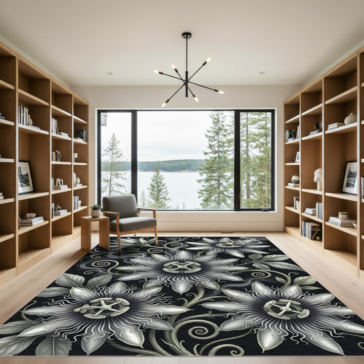 Ethereal White Passion Flower Swirl Rug