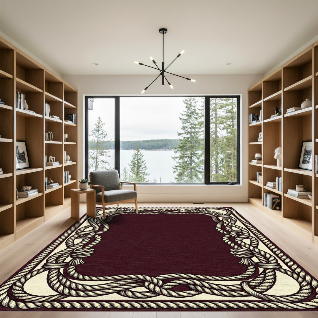 Nautical Rope Border Cream Brown Rug