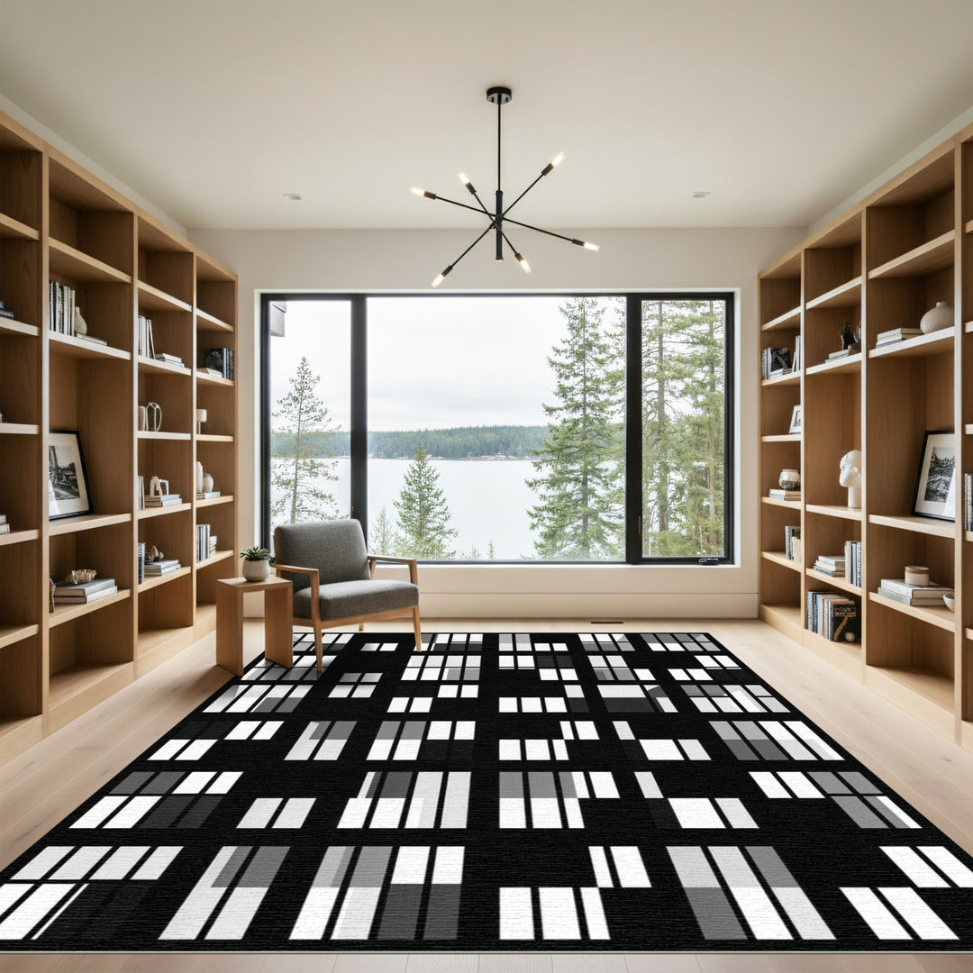 Monochrome Abstract Windows Grid Rug
