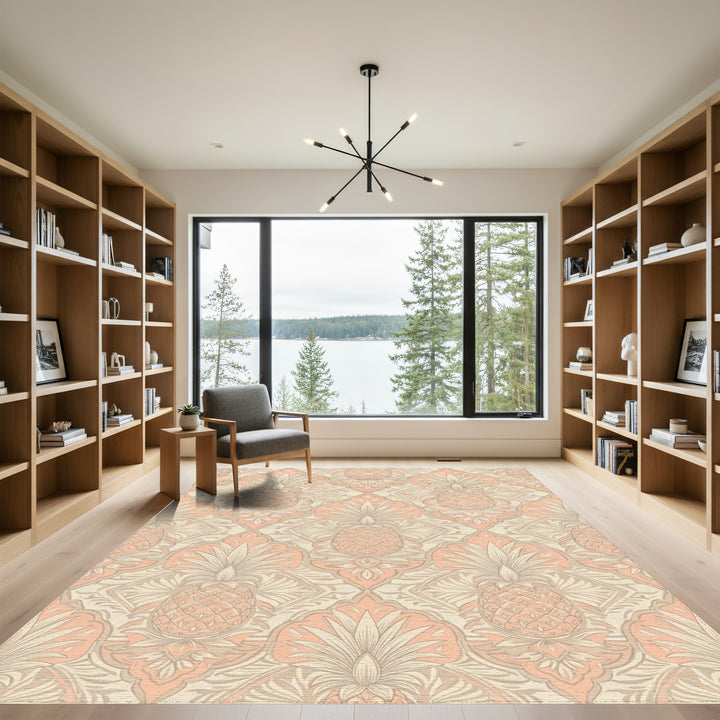 Peach Pineapple Damask Motif Rug