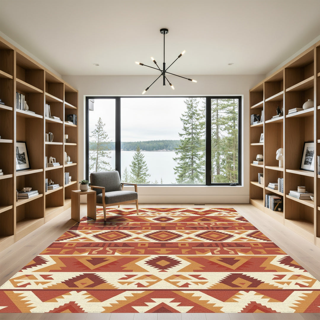 Terracotta Geometric Tribal Stripes Rug