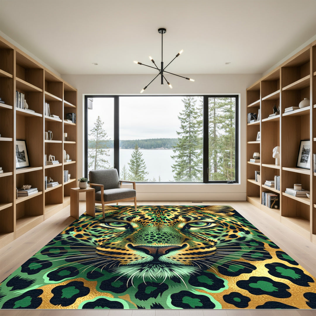 Vibrant Emerald Leopard Spots Rug