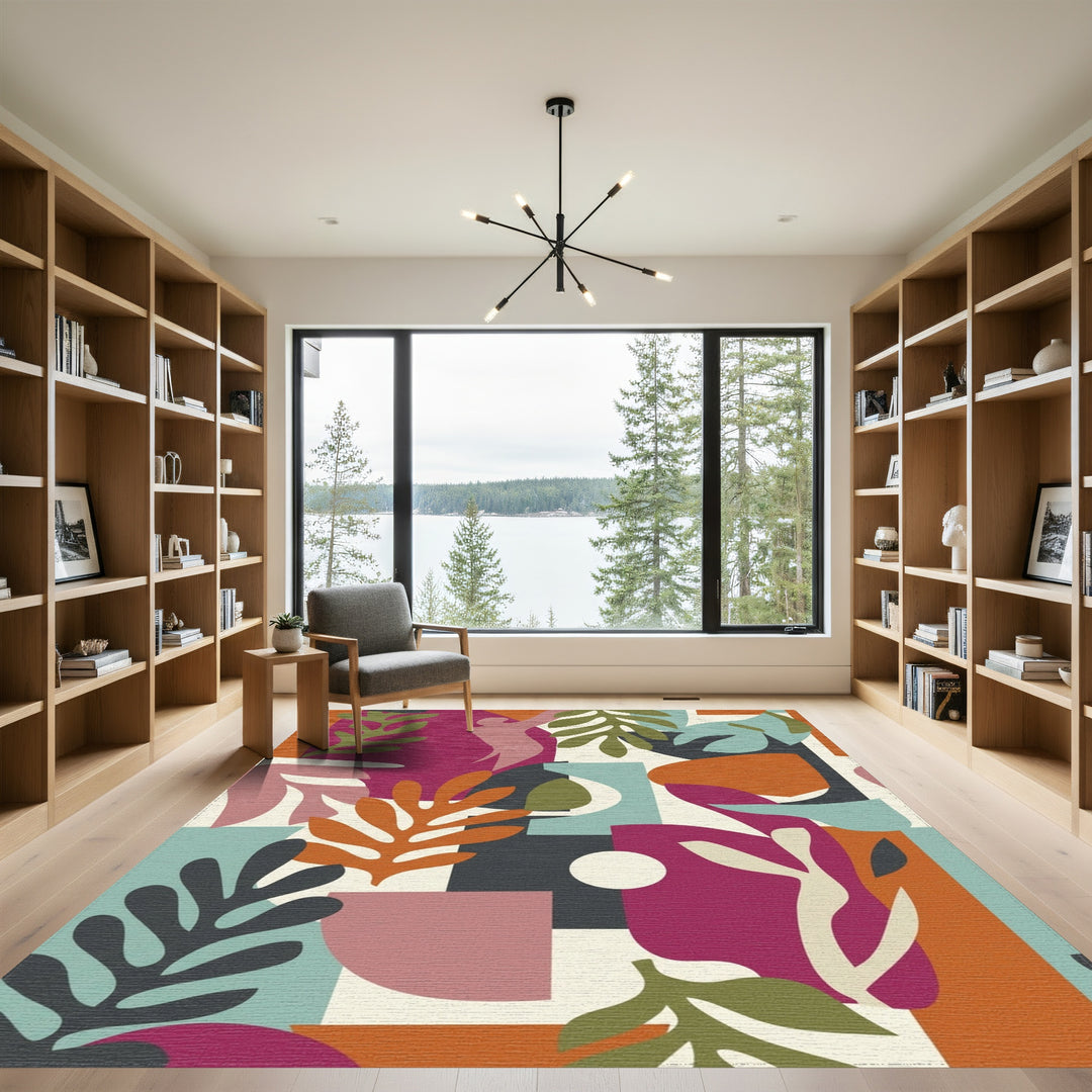 Colorful Abstract Botanical Collage Rug