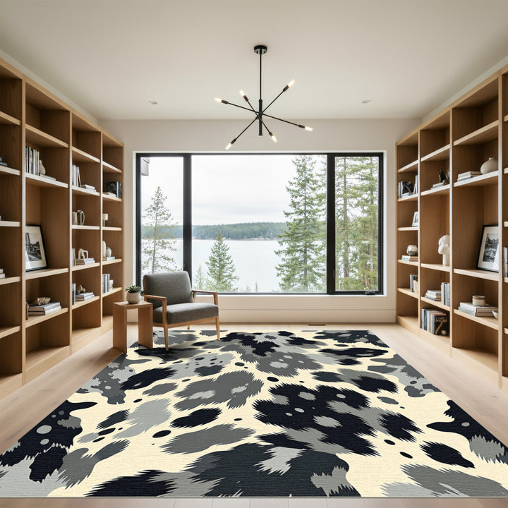 Shaggy Black Gray Dalmatian Spots Rug