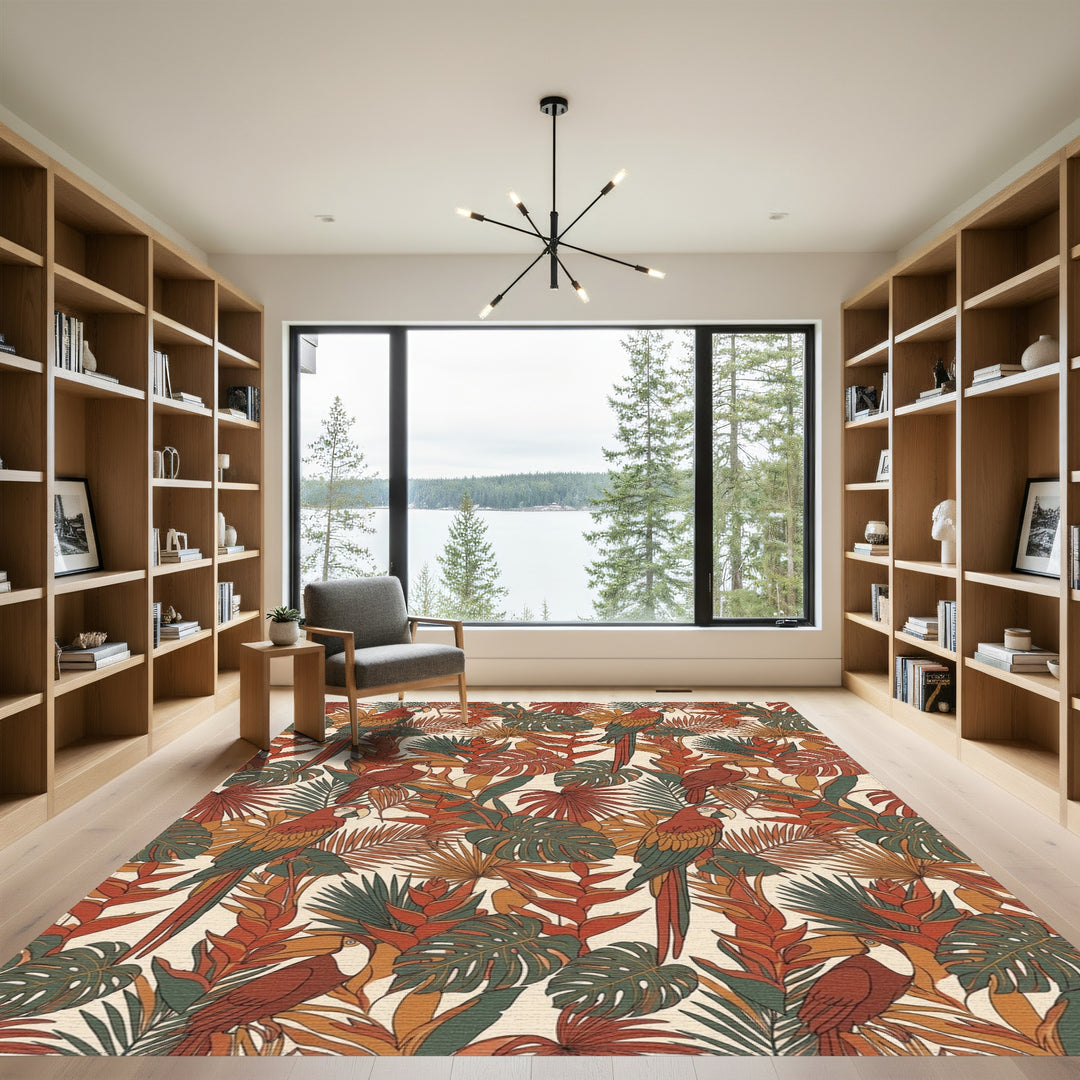 Earthy Tropical Macaw Foliage Garden Rug