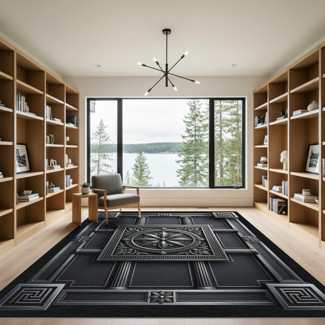 Gray Classical Floral Medallion Framing Rug