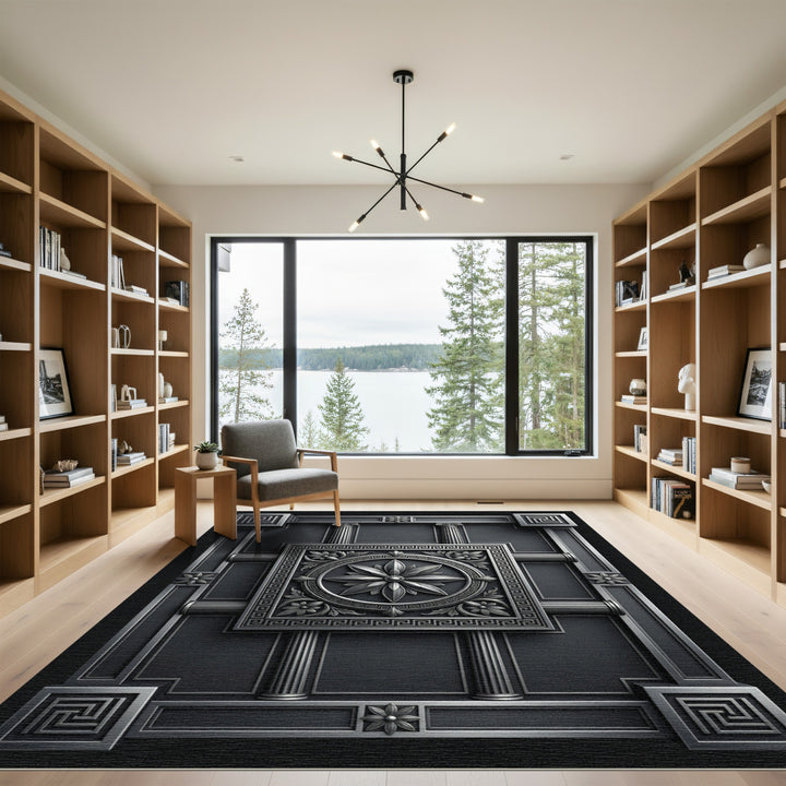Gray Classical Floral Medallion Framing Rug