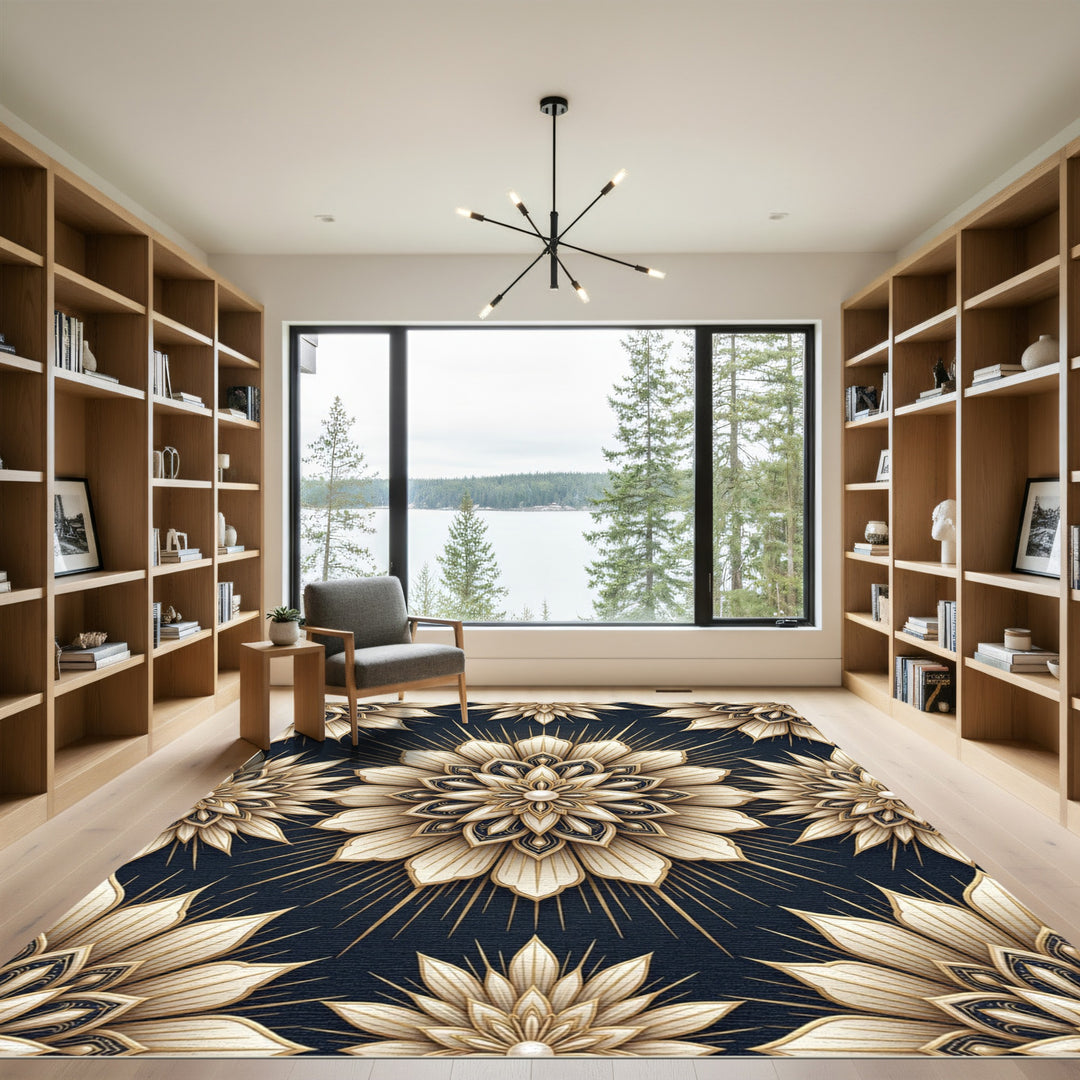 Elegant Gold Floral Mandala Rug