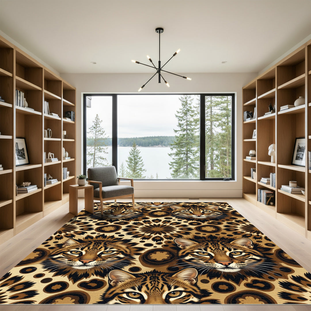 Exotic Ocelot Faces Woodland Rug