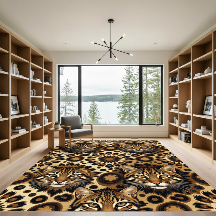 Exotic Ocelot Faces Woodland Rug