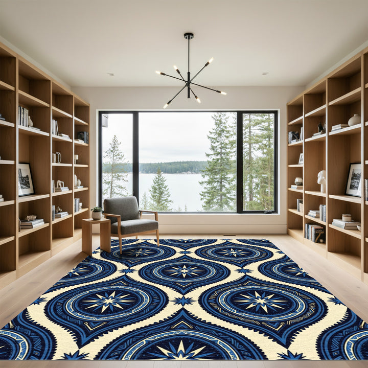 Deep Blue Starburst Medallion Rug