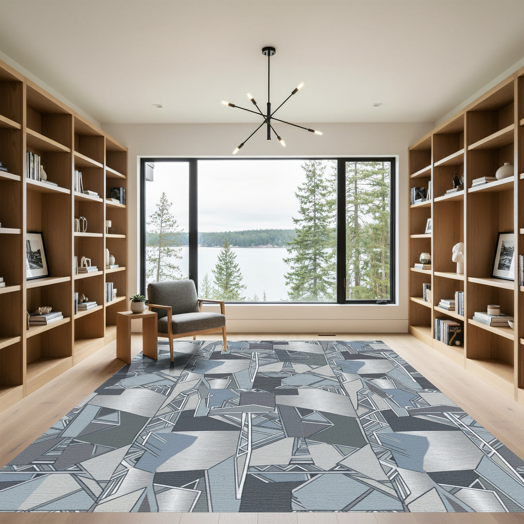 Abstract Geometric Steel Gray Shapes Rug